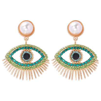 Streetwear Eye Imitation Pearl Alloy Plating Inlay Glass Stone Women'S Drop Earrings