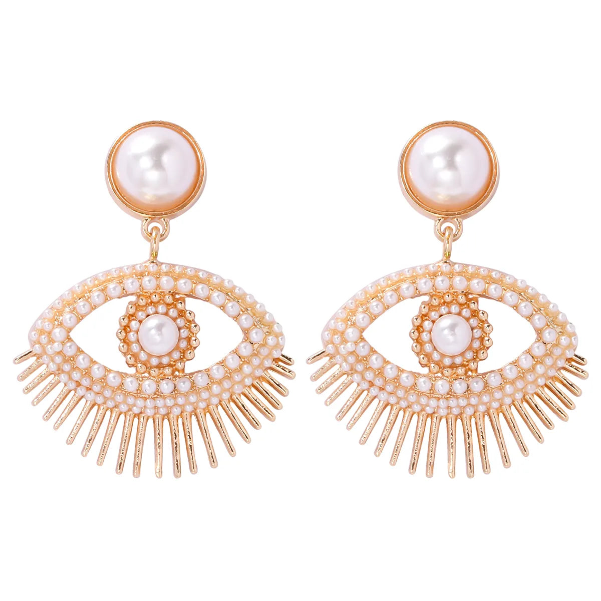 Streetwear Eye Imitation Pearl Alloy Plating Inlay Glass Stone Women'S Drop Earrings