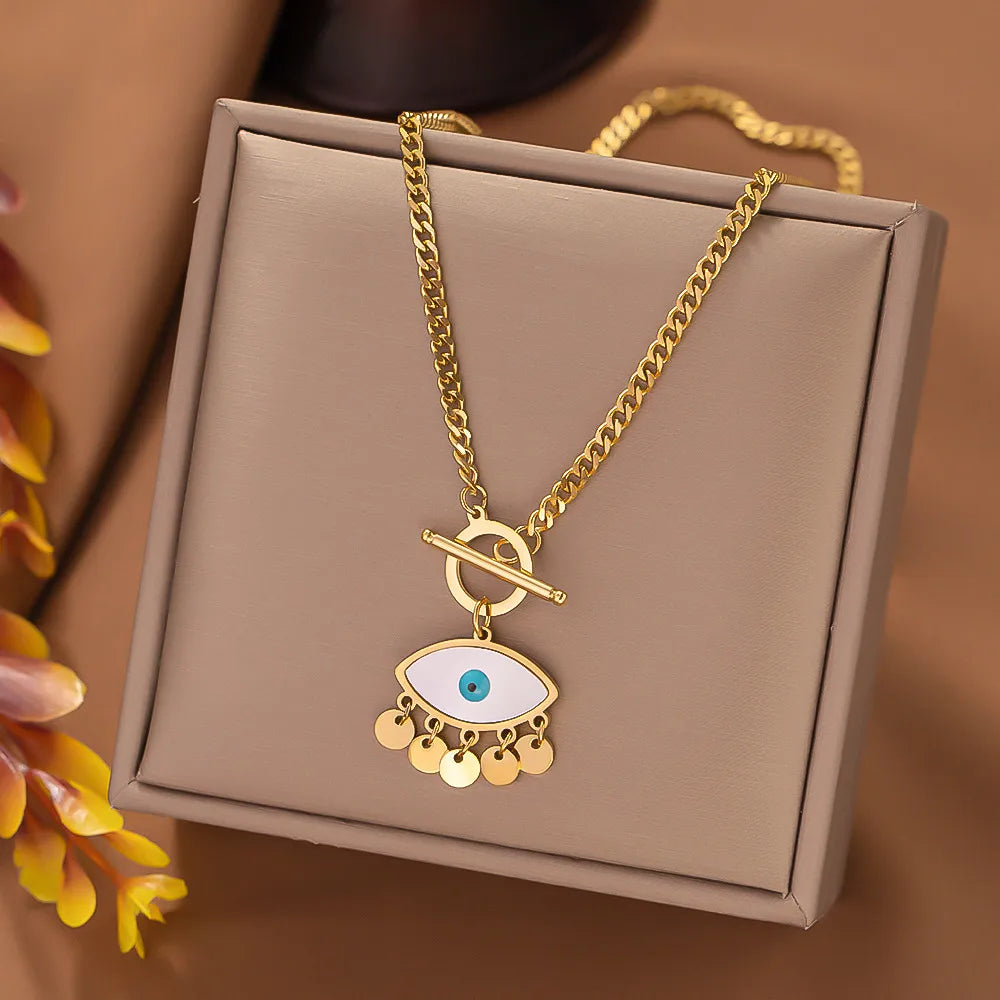 304 Stainless Steel 18K Gold Plated Streetwear Plating Inlay Eye Acrylic Resin Layered Necklaces Pendant Necklace