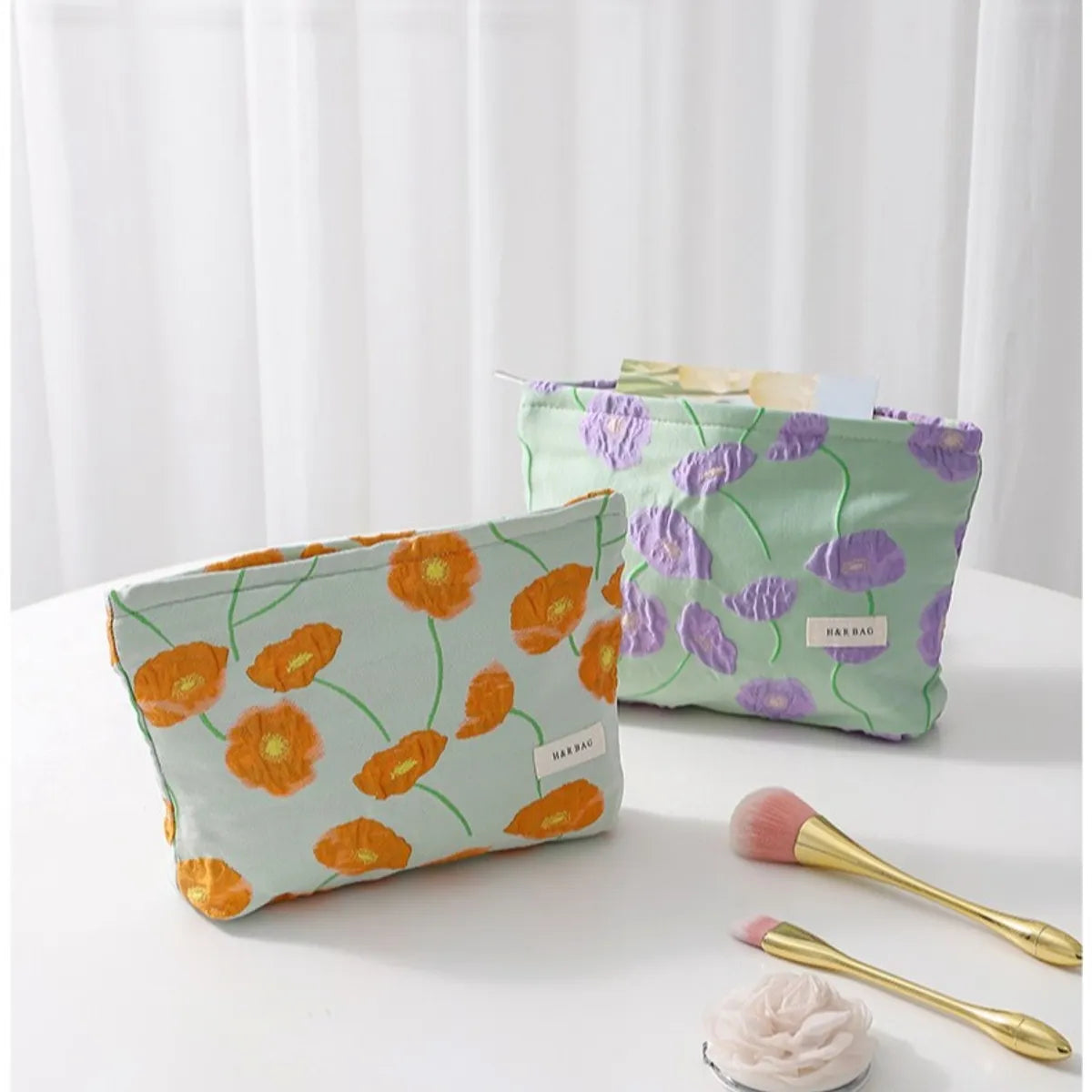 Streetwear Flower Canvas Square Makeup Bags