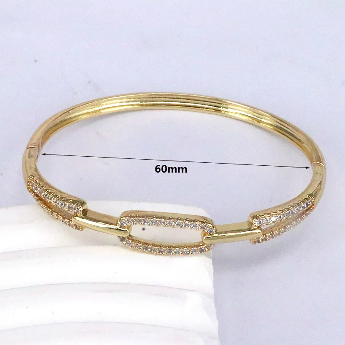 Streetwear Geometric Copper Plating Inlay Artificial Gemstones Bangle