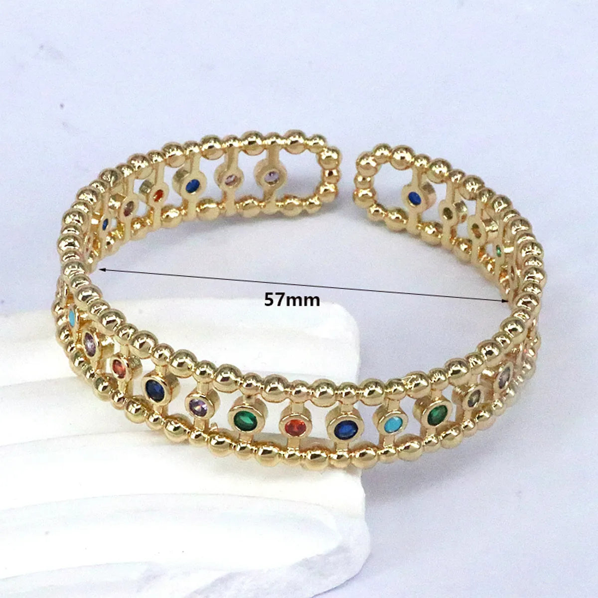 Streetwear Geometric Copper Plating Inlay Artificial Gemstones Bangle