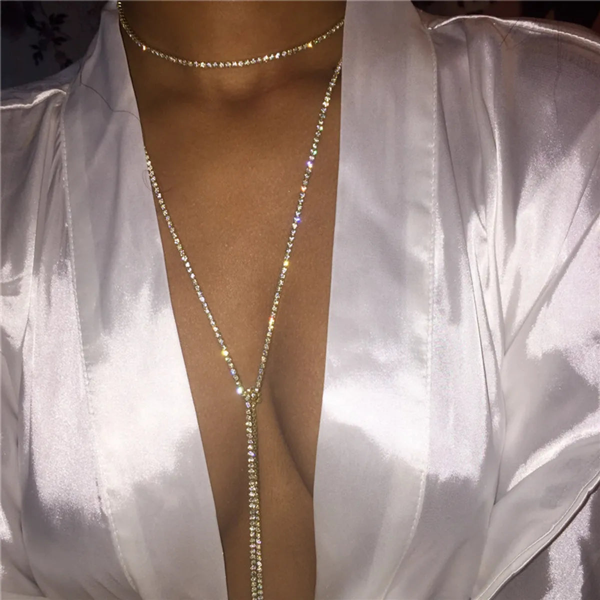 Streetwear Geometric Rhinestone Diamond Women'S Long Necklace