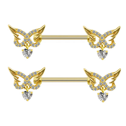 Streetwear Geometric Stainless Steel Alloy Copper Inlay Zircon Gold Plated Nipple Ring