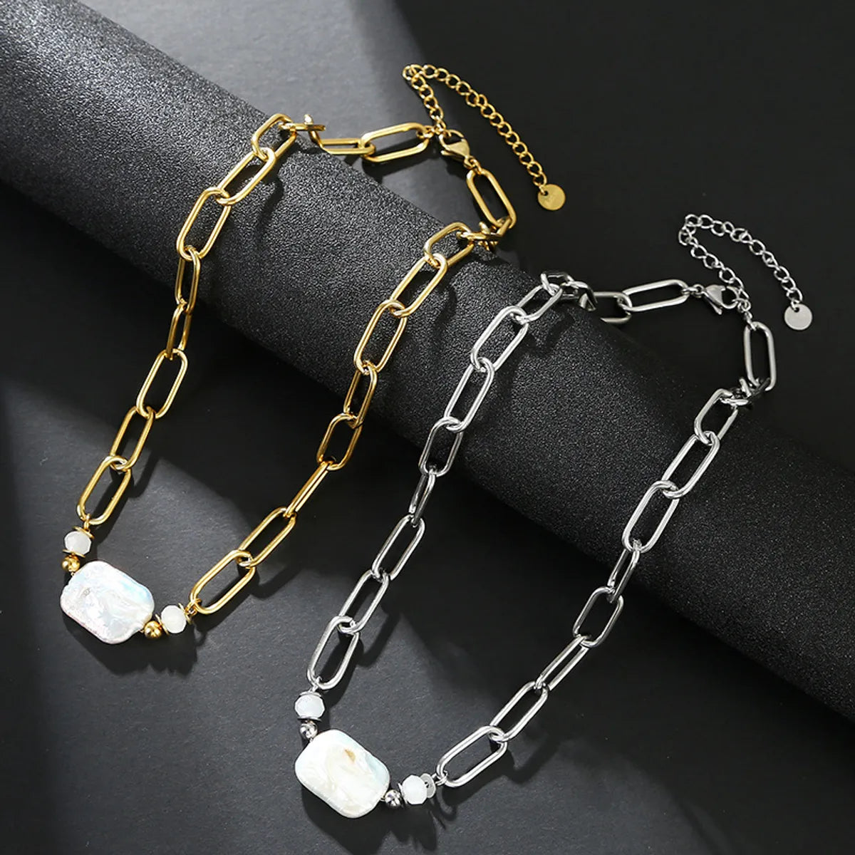 Streetwear Geometric Stainless Steel Freshwater Pearl Plating Necklace