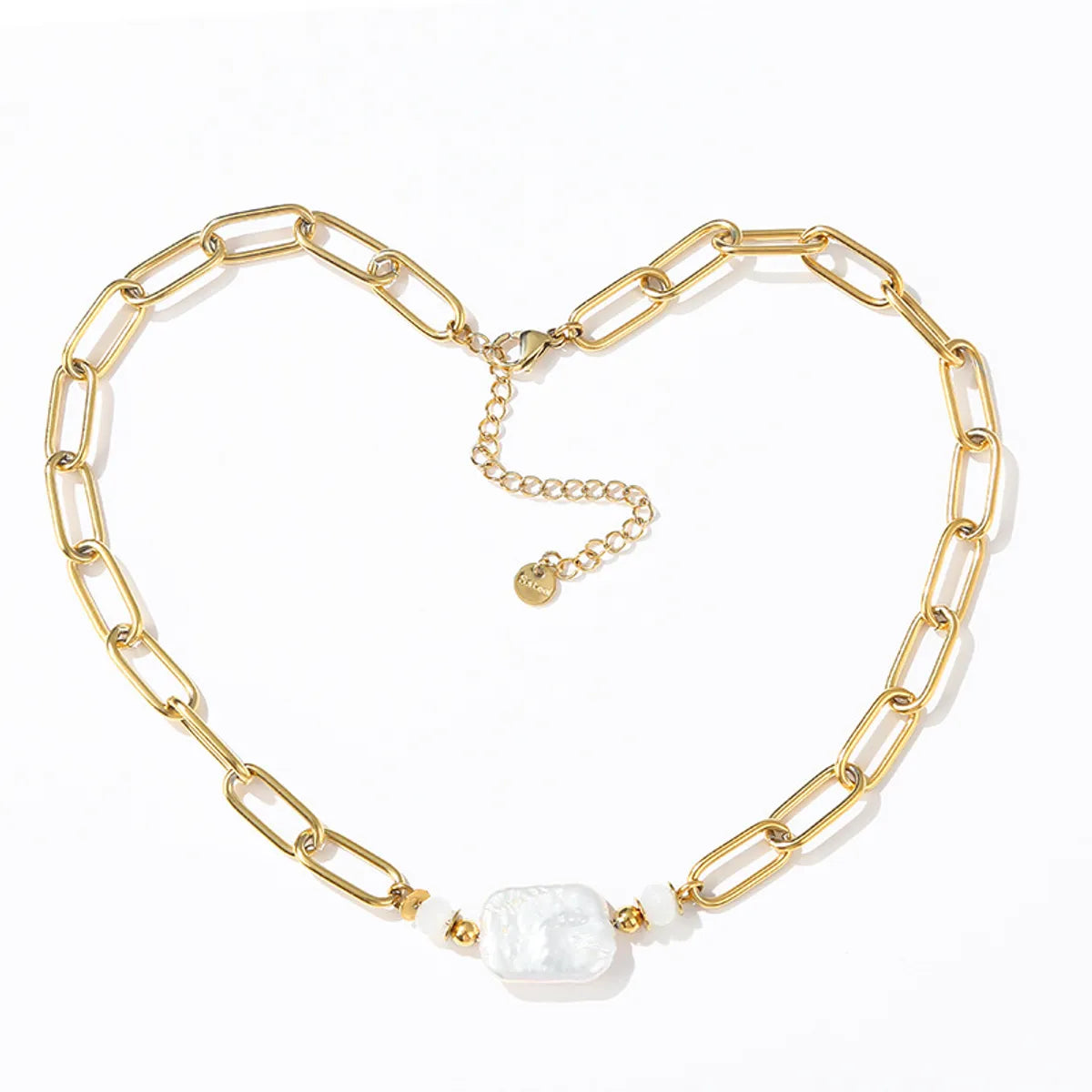 Streetwear Geometric Stainless Steel Freshwater Pearl Plating Necklace