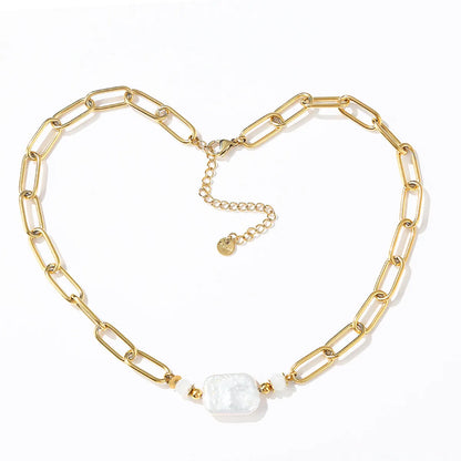 Streetwear Geometric Stainless Steel Freshwater Pearl Plating Necklace