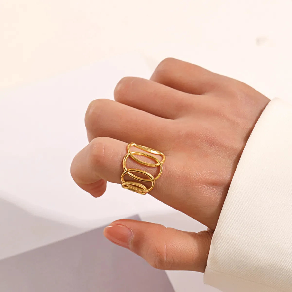 Streetwear Geometric Stainless Steel Plating Gold Plated Open Ring