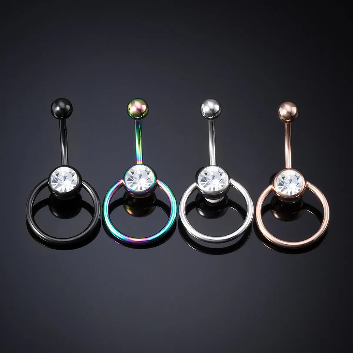 Streetwear Geometric Stainless Steel Zircon Belly Ring In Bulk