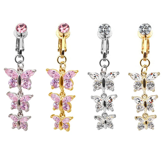 Streetwear Heart Shape Butterfly Stainless Steel Alloy Steel Plating Inlay Zircon White Gold Plated Gold Plated Belly Ring