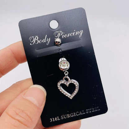 Streetwear Heart Shape Butterfly Stainless Steel Plating Inlay Women'S Belly Ring