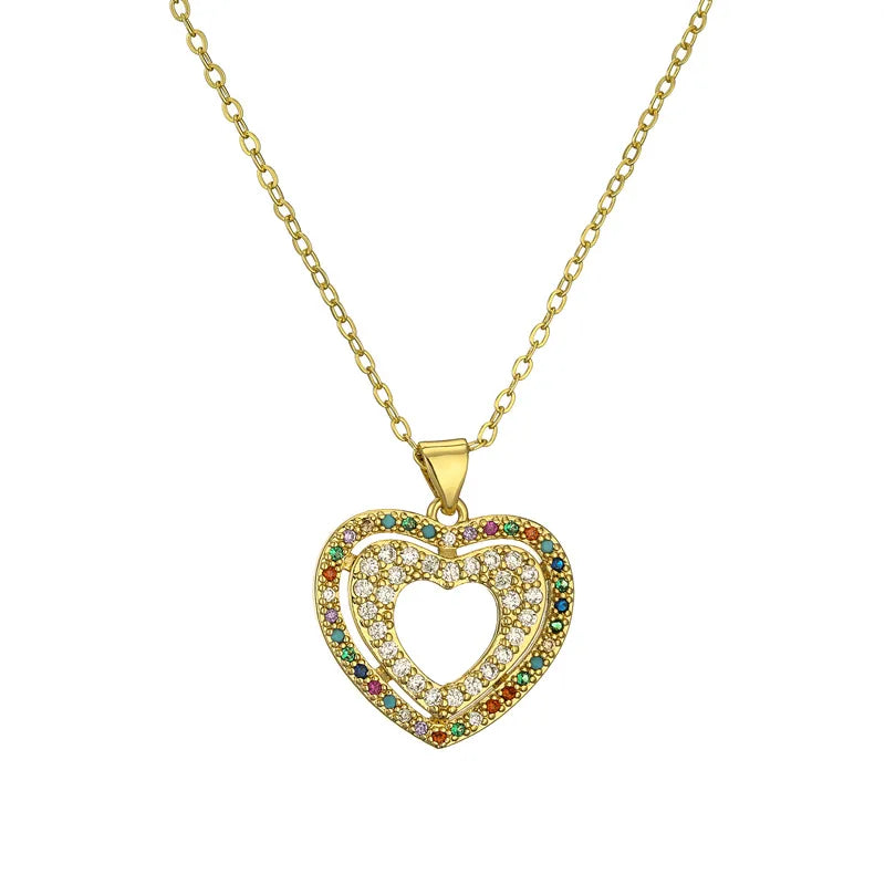 Streetwear Heart Shape Copper Plating Inlay Zircon Gold Plated Pendant Necklace