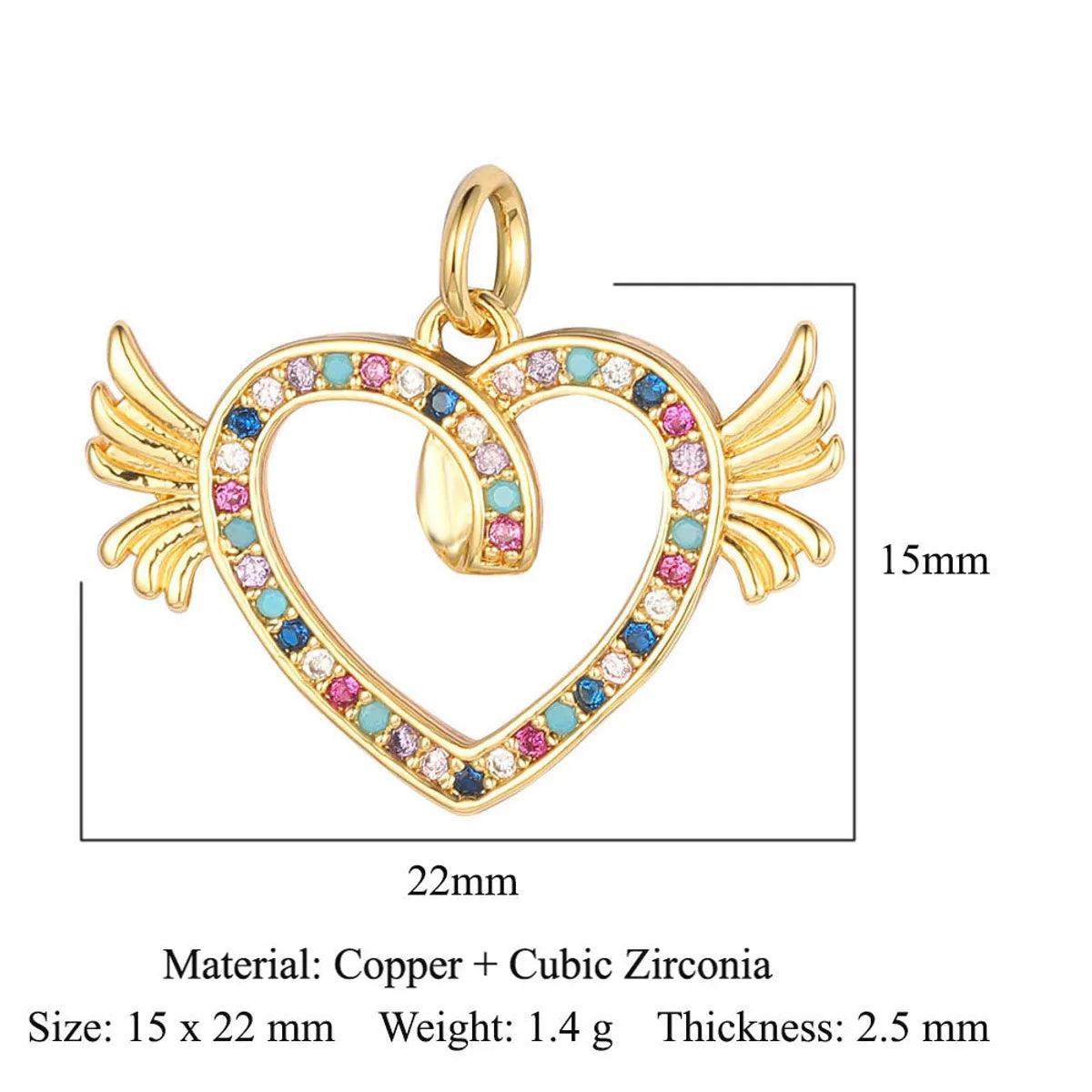 1 Piece Copper Zircon 18K Gold Plated Heart Shape Snake Butterfly