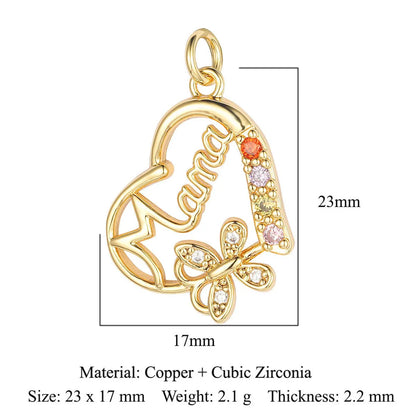 1 Piece Copper Zircon 18K Gold Plated Heart Shape Snake Butterfly