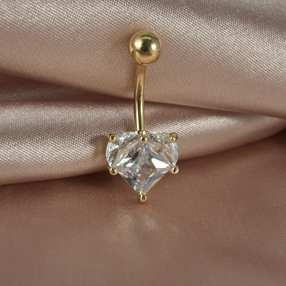 1 Piece Belly Rings Streetwear Heart Shape 304 Stainless Steel Copper Plating Inlay Zircon 18K Gold Plated