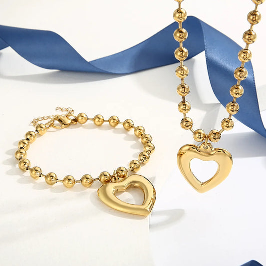 Wholesale Jewelry Streetwear Heart Shape Stainless Steel 18K Gold Plated Plating Bracelets Necklace