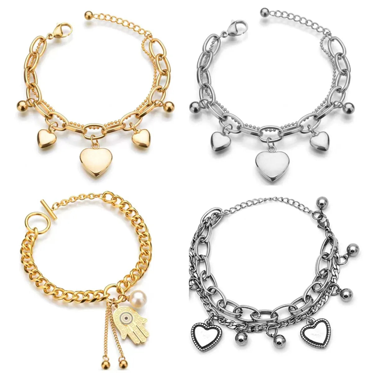 Streetwear Heart Shape Stainless Steel Plating Bracelets