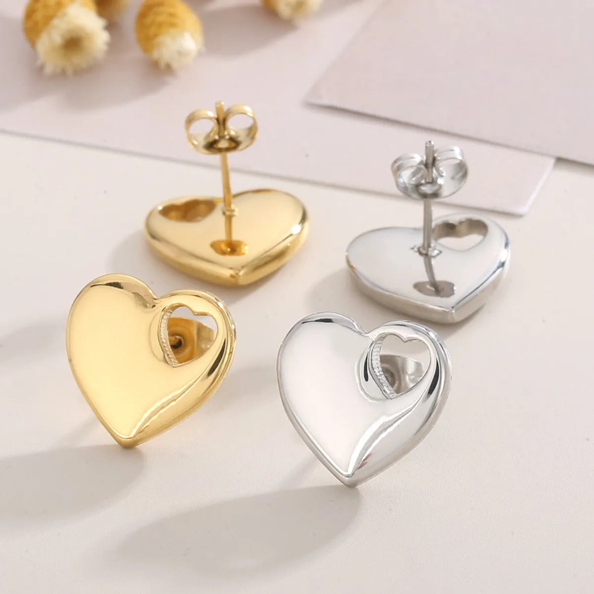 Streetwear Heart Shape Titanium Steel Plating 18k Gold Plated Earrings Necklace