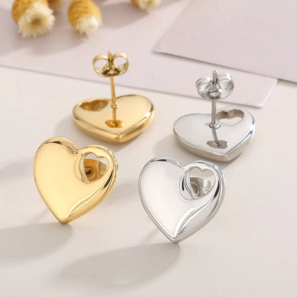 Streetwear Heart Shape Titanium Steel Plating 18k Gold Plated Earrings Necklace