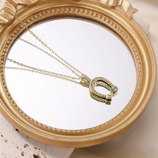 Streetwear Horseshoe Stainless Steel Titanium Steel Plating Inlay Artificial Diamond Pendant Necklace