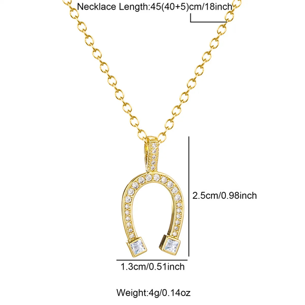 Streetwear Horseshoe Stainless Steel Titanium Steel Plating Inlay Artificial Diamond Pendant Necklace