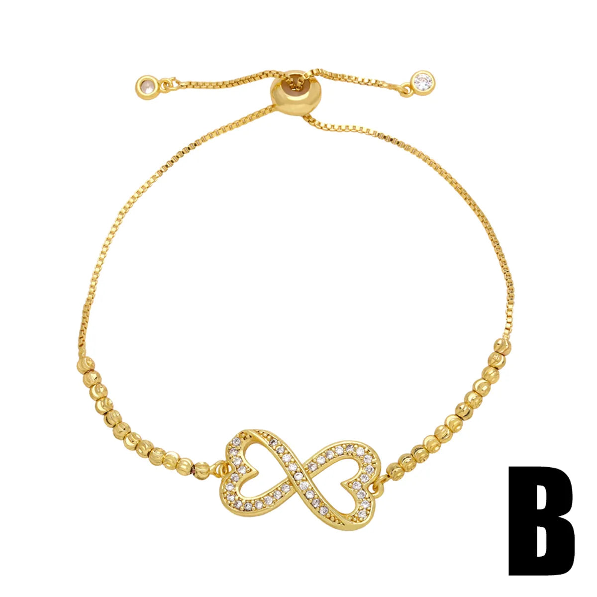 Streetwear Infinity Heart Shape Copper Beaded Plating Inlay Zircon 18k Gold Plated Bracelets