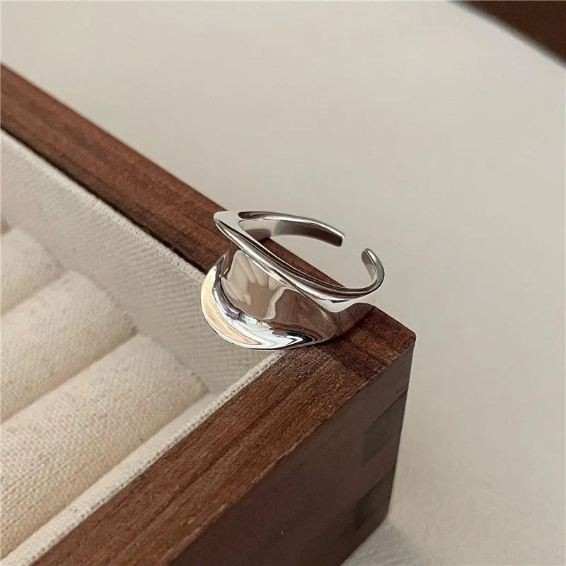 Streetwear Irregular Sterling Silver Polishing Open Rings