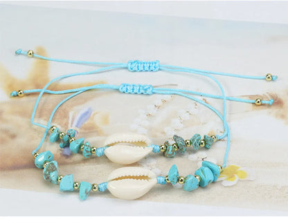 Streetwear Irregular Turquoise Rope Shell Unisex Bracelets