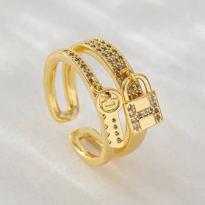 Streetwear Key Lock Copper Zircon Open Rings In Bulk