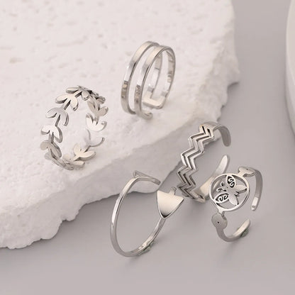 Streetwear Korean Style Geometric Butterfly Stainless Steel Open Rings