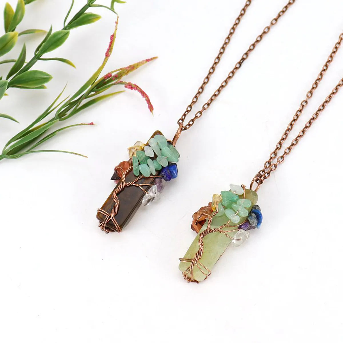 Streetwear Leaf Natural Stone Pendant Necklace In Bulk