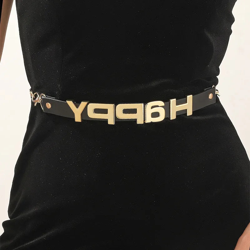 Streetwear Letter Pu Leather Alloy Women'S Chain Belts