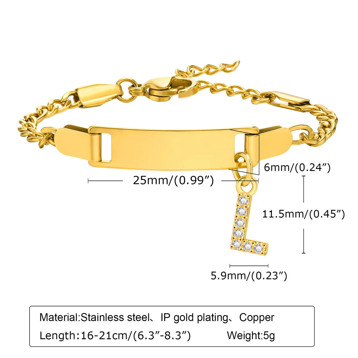 Streetwear Letter Stainless Steel Gold Plated Zircon Bangle In Bulk