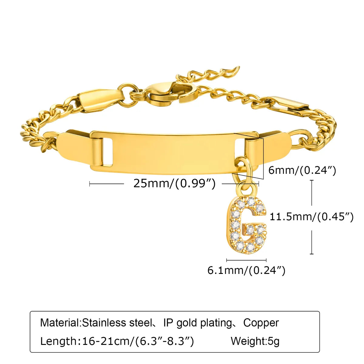 Streetwear Letter Stainless Steel Gold Plated Zircon Bangle In Bulk