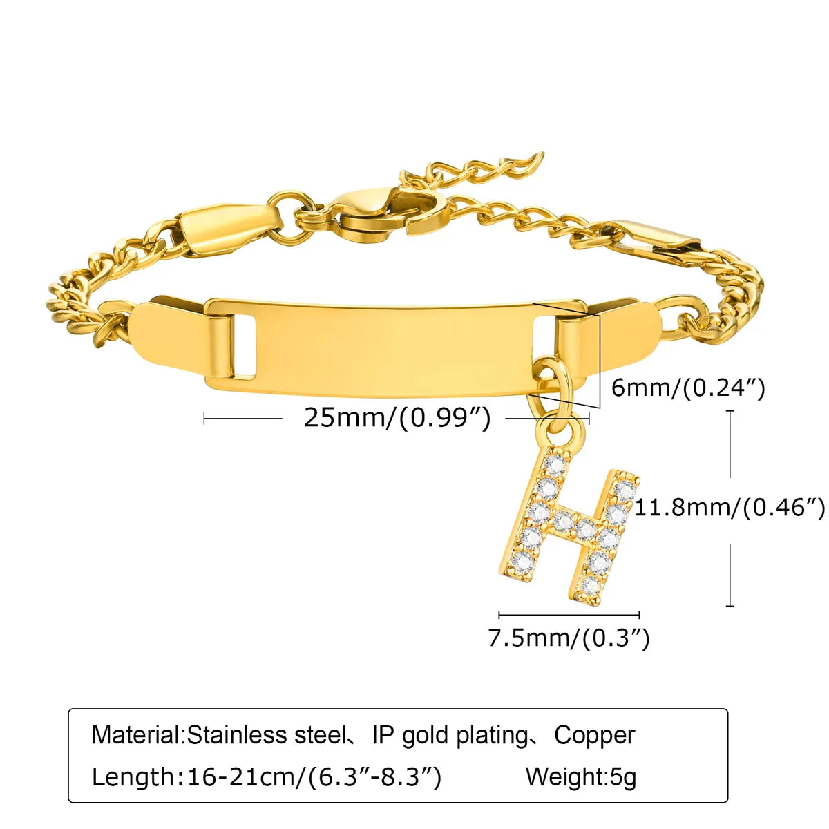 Streetwear Letter Stainless Steel Gold Plated Zircon Bangle In Bulk