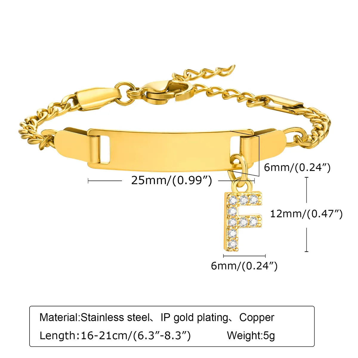 Streetwear Letter Stainless Steel Gold Plated Zircon Bangle In Bulk