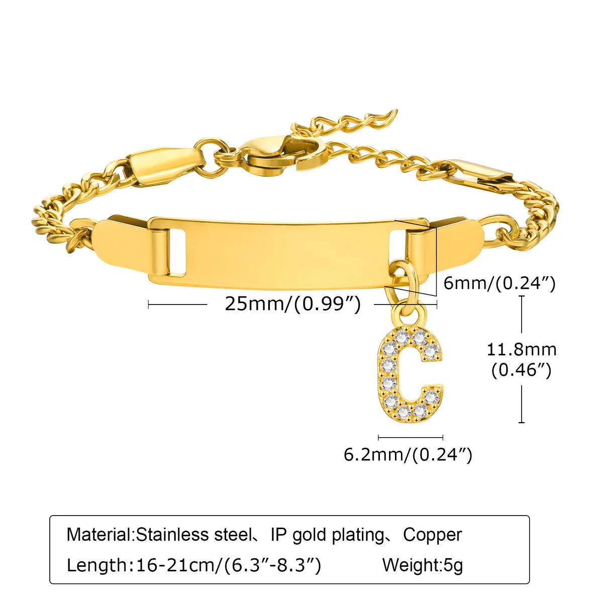 Streetwear Letter Stainless Steel Gold Plated Zircon Bangle In Bulk