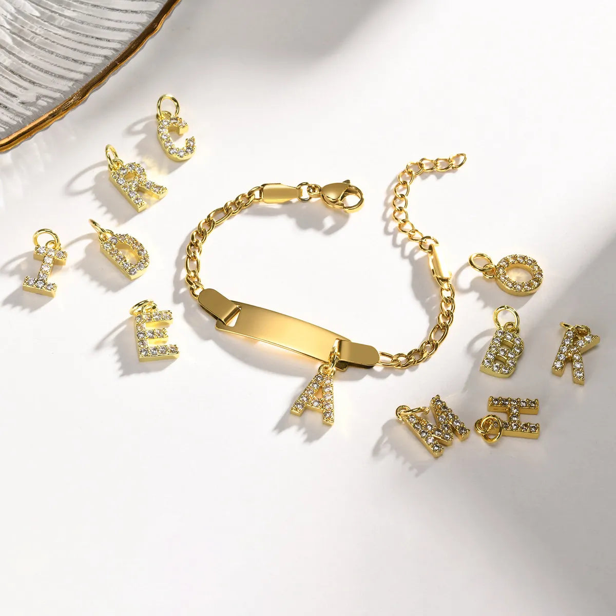 Streetwear Letter Stainless Steel Gold Plated Zircon Bangle In Bulk