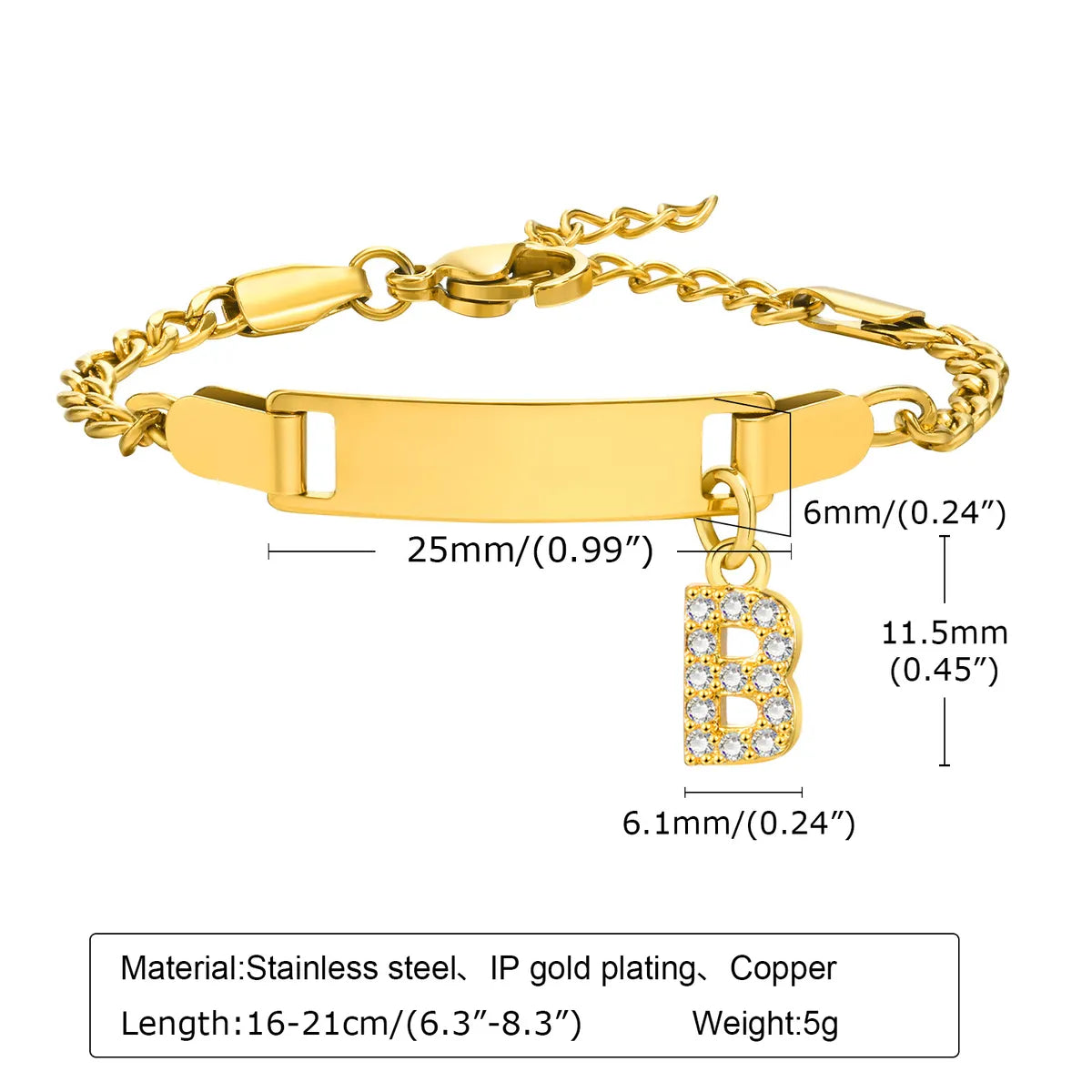 Streetwear Letter Stainless Steel Gold Plated Zircon Bangle In Bulk