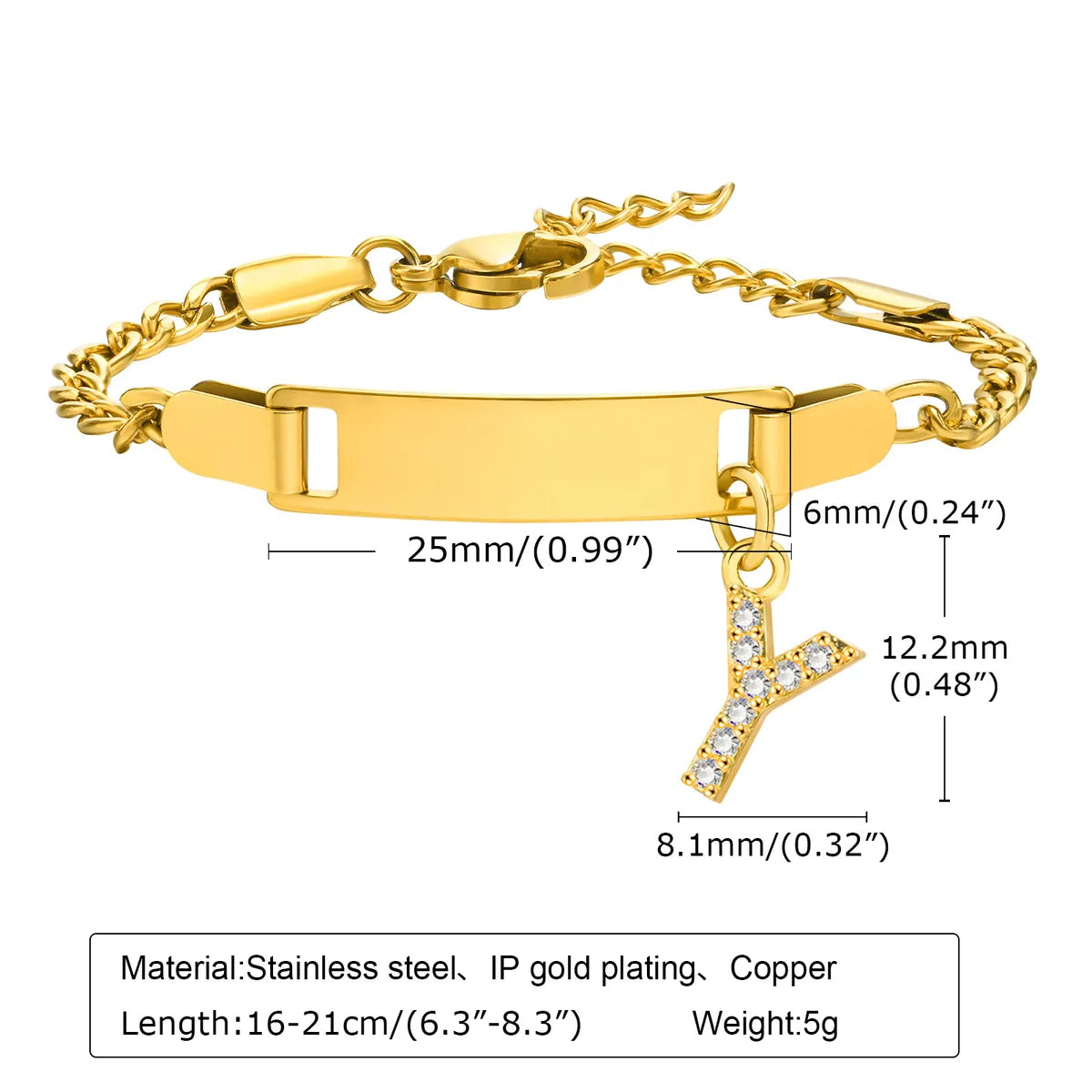 Streetwear Letter Stainless Steel Gold Plated Zircon Bangle In Bulk