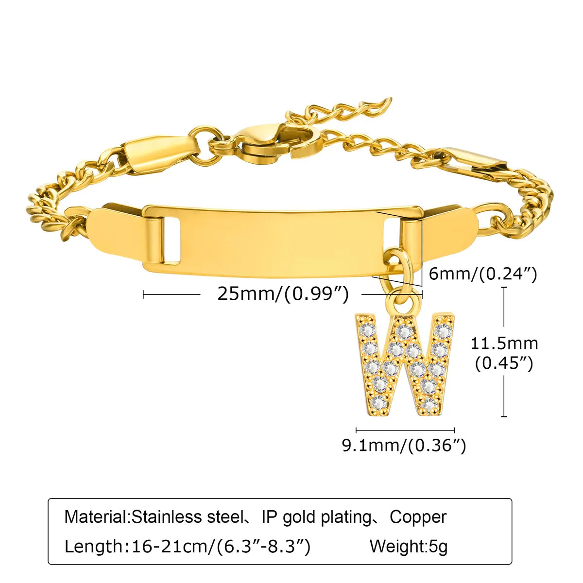 Streetwear Letter Stainless Steel Gold Plated Zircon Bangle In Bulk