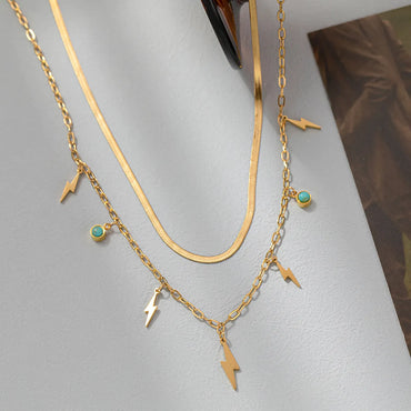 Streetwear Lightning Titanium Steel Plating Inlay Turquoise Layered Necklaces