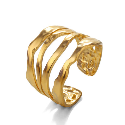 Streetwear Lines Stainless Steel Plating 18k Gold Plated Open Rings