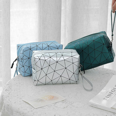 Streetwear Lingge Pu Leather Square Makeup Bags