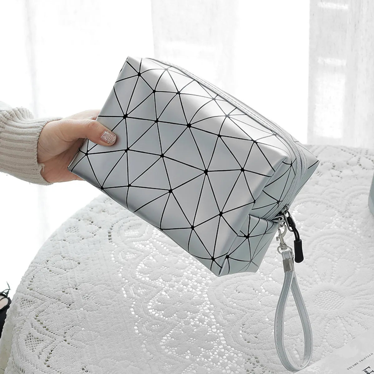 Streetwear Lingge Pu Leather Square Makeup Bags