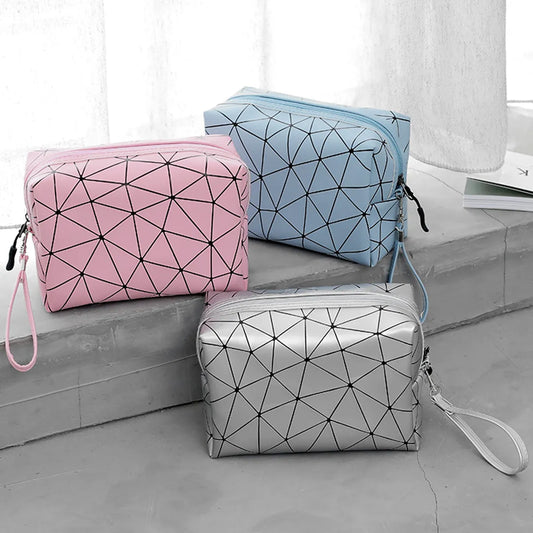 Streetwear Lingge Pu Leather Square Makeup Bags