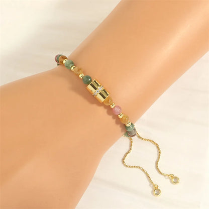 Streetwear Oval Artificial Gemstones Copper Beaded Zircon 18k Gold Plated Women's Bracelets