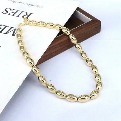 Streetwear Oval Copper Beaded Plating 18k Gold Plated Necklace