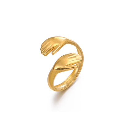 304 Stainless Steel 18K Gold Plated Streetwear Plating Palm Open Rings