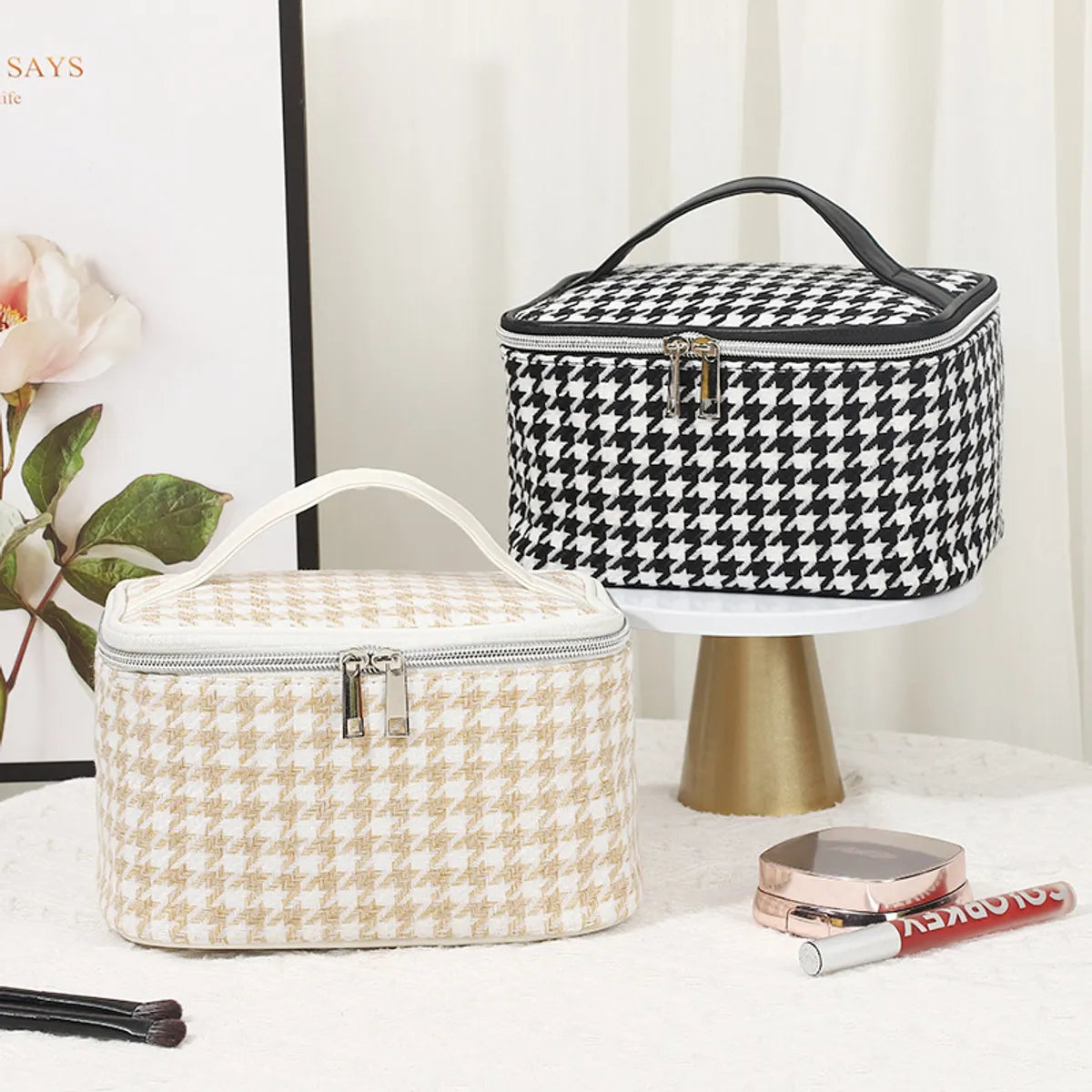 Streetwear Plaid Canvas Square Makeup Bags